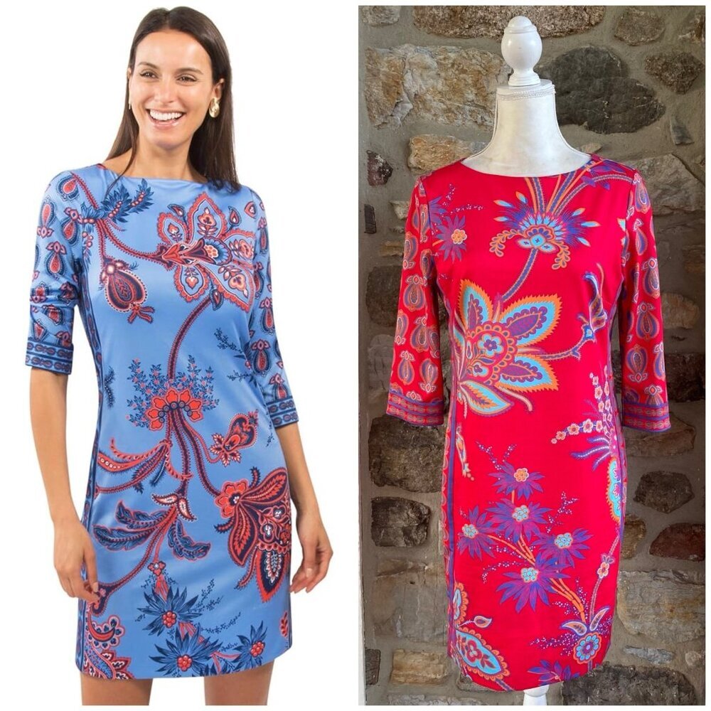 🌟Gretchen Scott Jersey Elemental Dress Queenie‎ Red Floral Womens Small